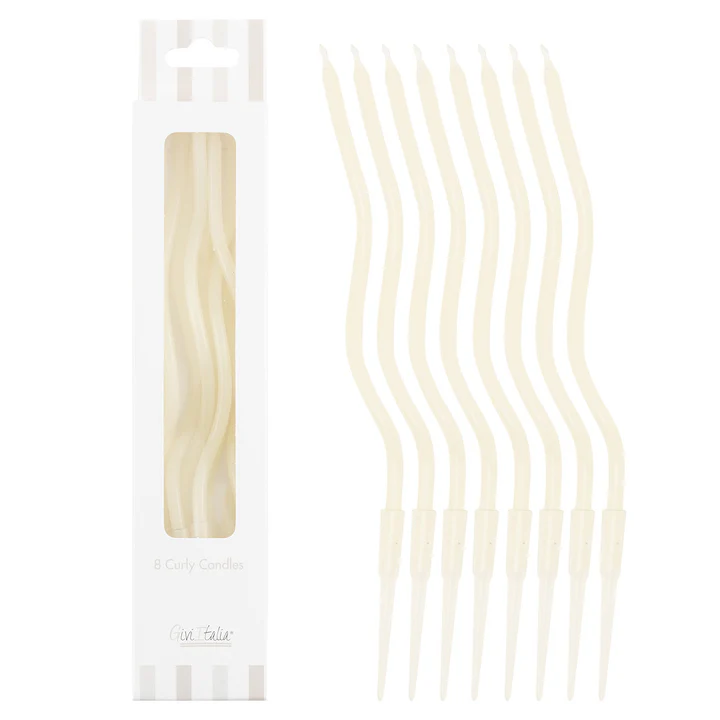 8 CANDELINE CURLY AVORIO CON SOSTEGNO 12.5 CM 53151