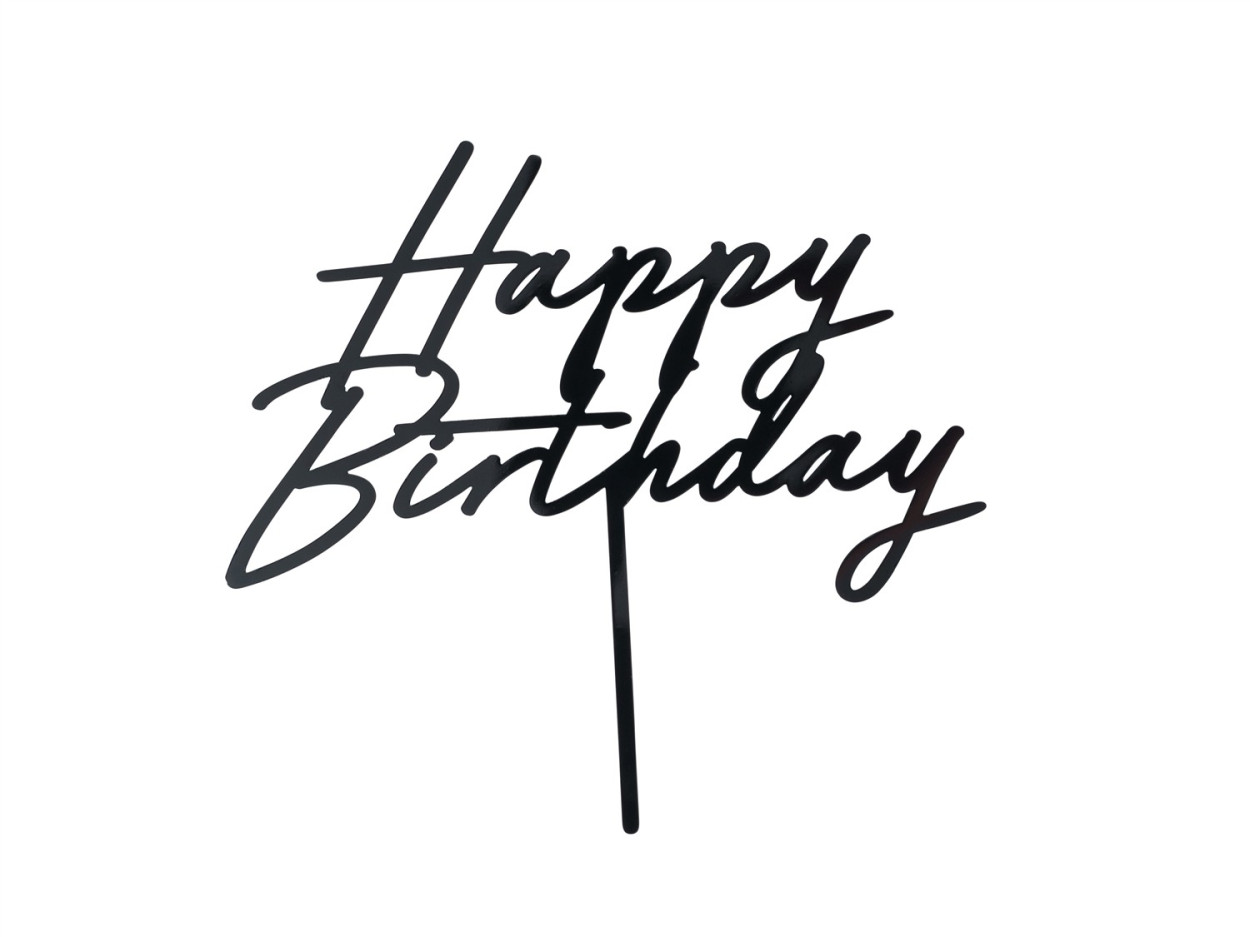 CAKE TOPPER HAPPY BIRTHDAY NERO 16.5CM KPT79