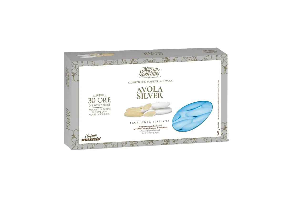 CONFETTI MAXTRIS MANDORLA AVOLA SILVER CELESTE 1 KG AVOSILC