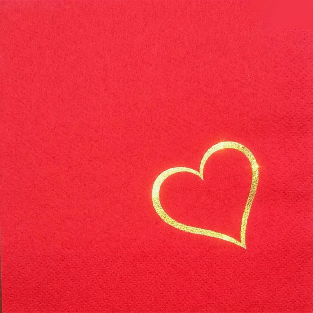 20 TOVAGLIOLI 25X25 ROSSI CUORE VUOTO 3V STAMPA ORO