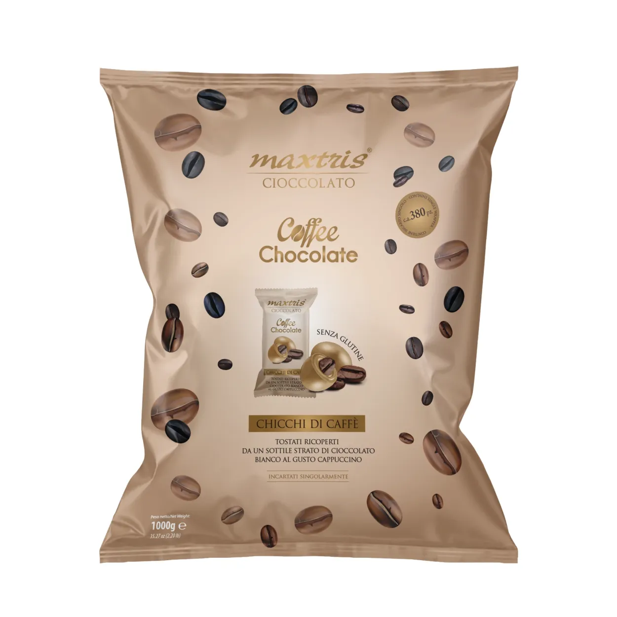 CONFETTI MAXTRIS CON CHICCO DI CAFFE E CIOCCOLATO BIANCO AL CAPPUCCINO 1KG CBCHOCOFB