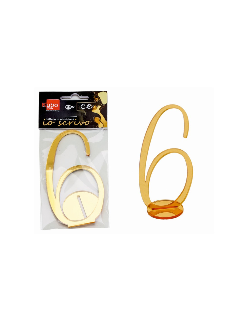 PLEXI NUMERO 6 IN CORSIVO CON SUPPORTO 14 CM