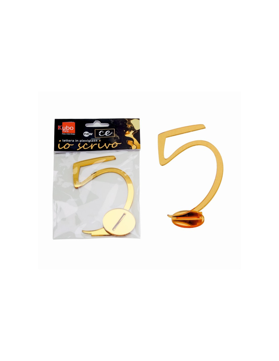 PLEXI NUMERO 5 IN CORSIVO CON SUPPORTO 14 CM