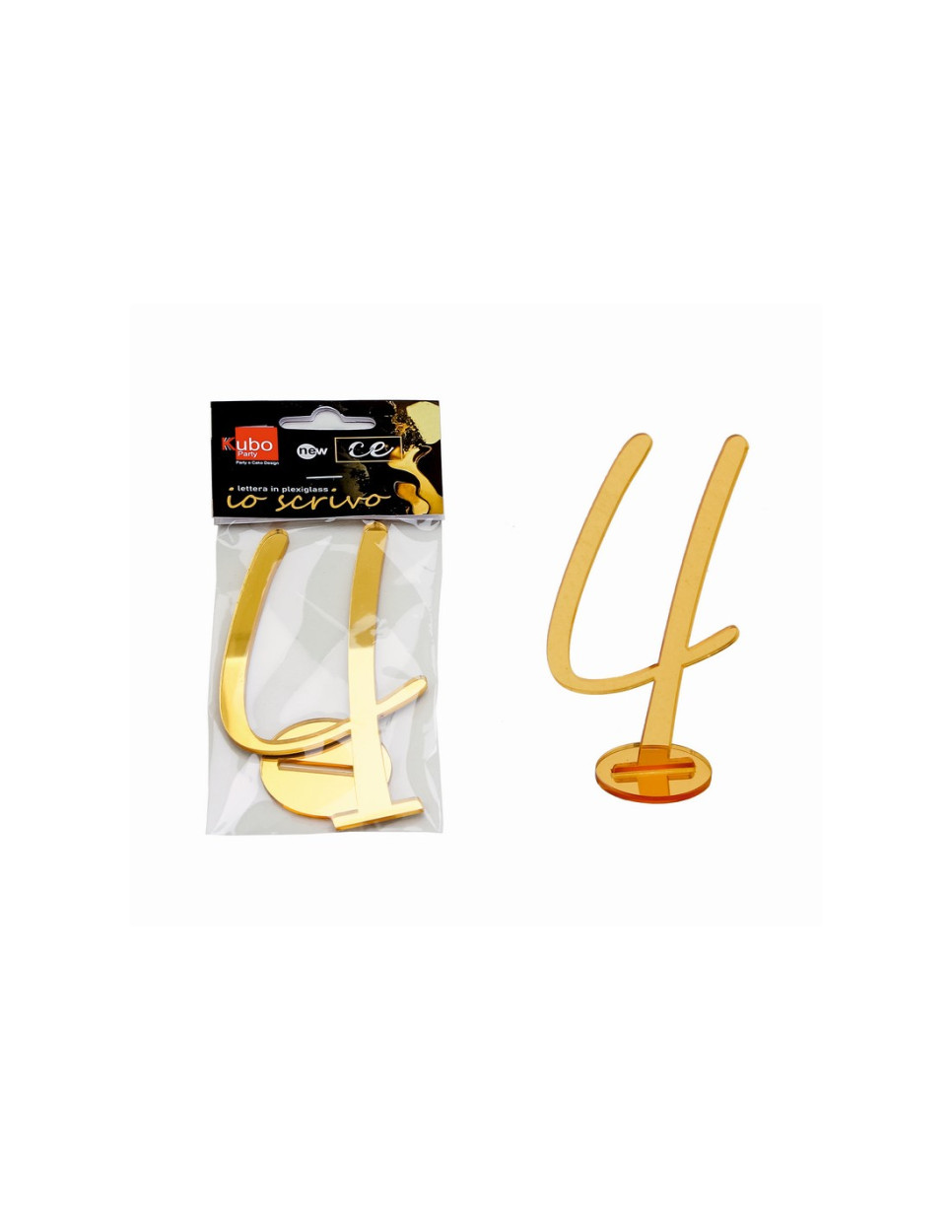 PLEXI NUMERO 4 IN CORSIVO CON SUPPORTO 14 CM