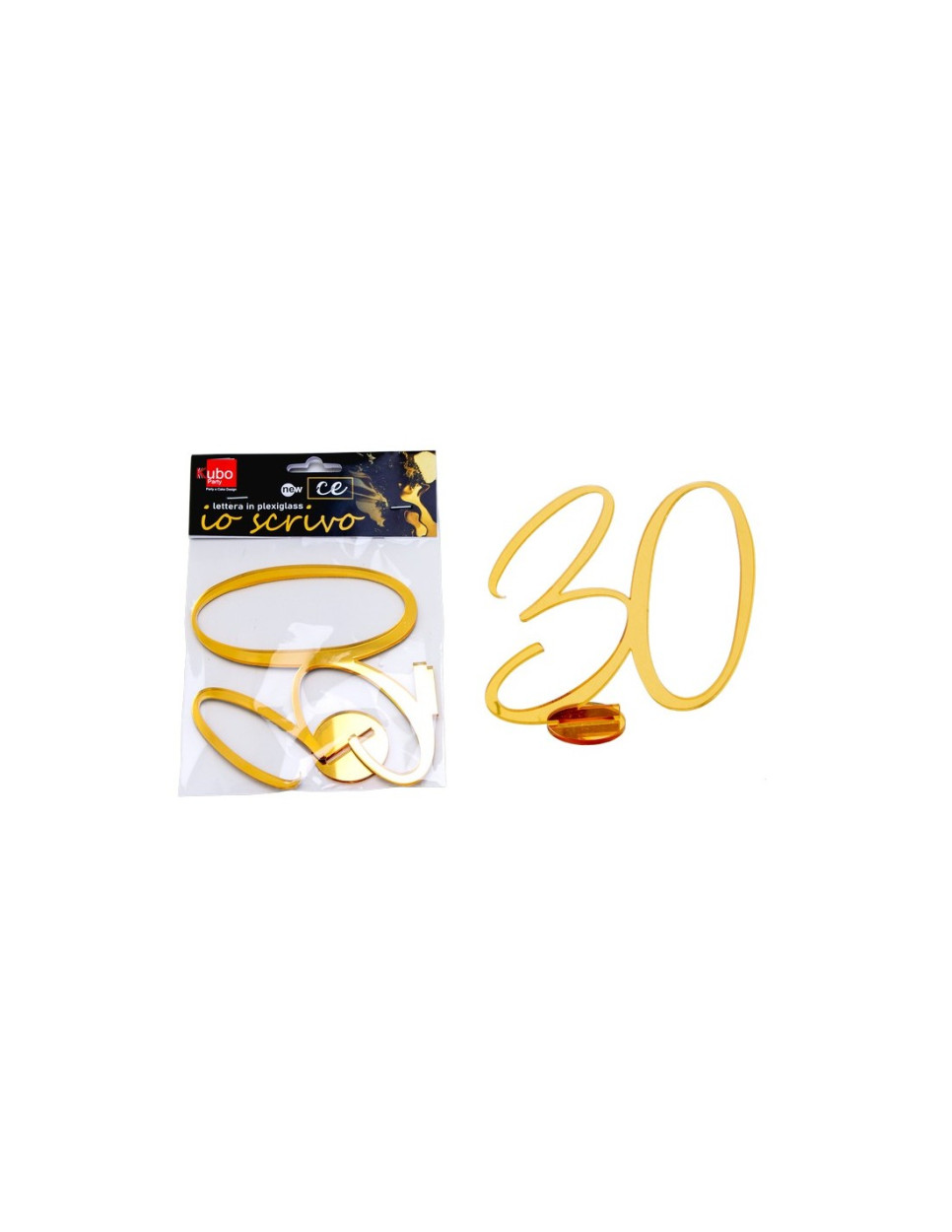 PLEXI NUMERO 30 IN CORSIVO CON SUPPORTO 14 CM