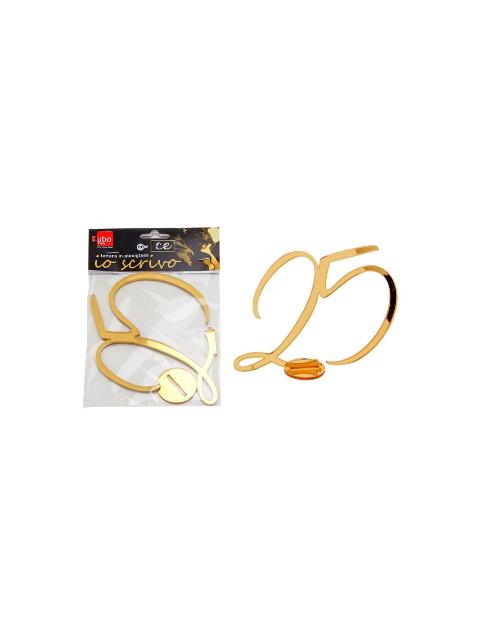 PLEXI NUMERO 25 IN CORSIVO CON SUPPORTO 14 CM