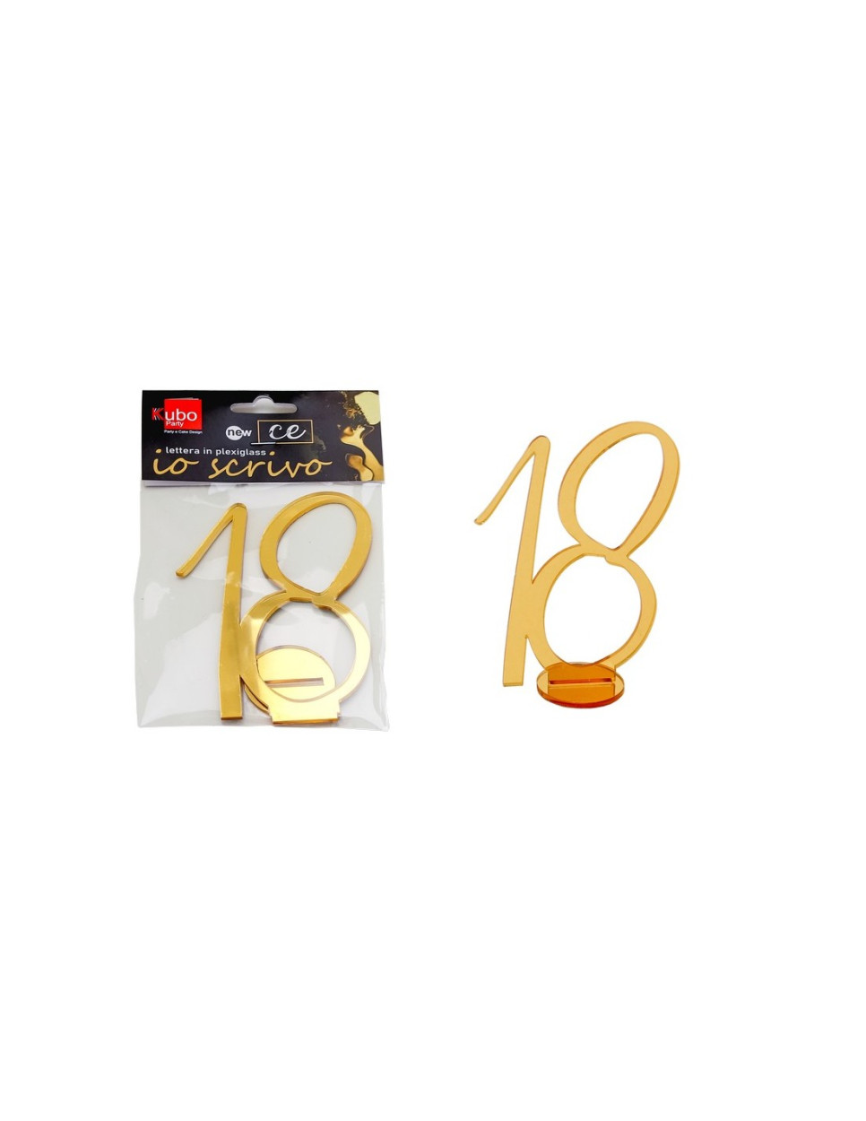 PLEXI NUMERO 18 IN CORSIVO CON SUPPORTO 14 CM