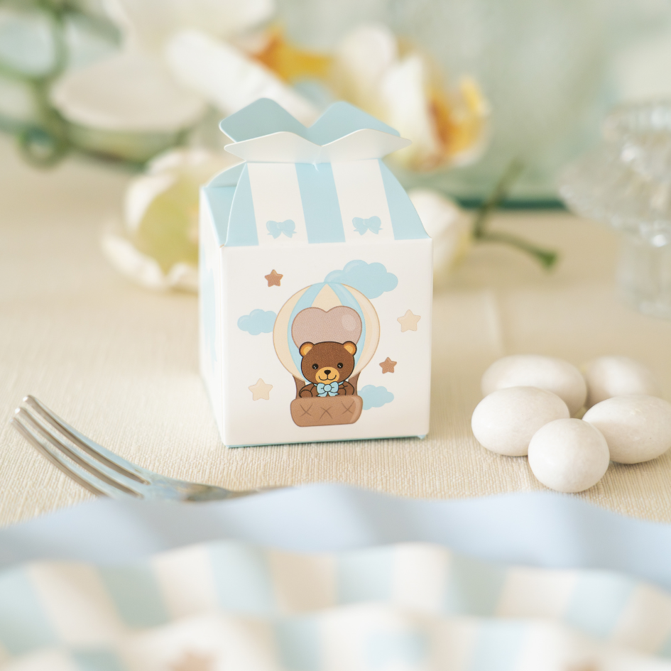 10 SCATOLE CUBETTO FIOCCO TEDDY FRIENDS CELESTE 77093 - Vista 2