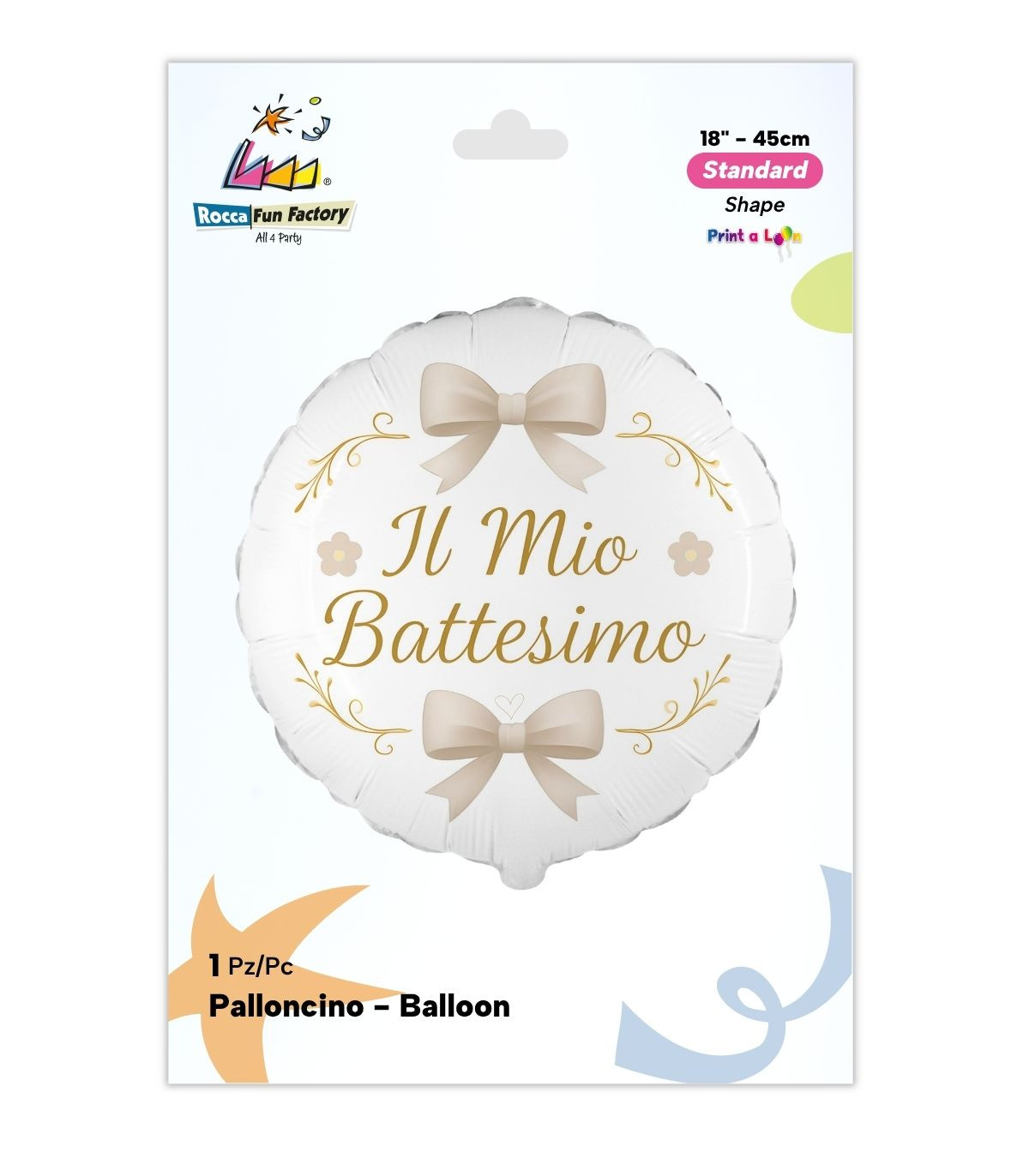 PALLONE FOIL 18" TONDO BIANCO BATTESIMO FIOCCO SABBIA PAL2131 - Vista 2
