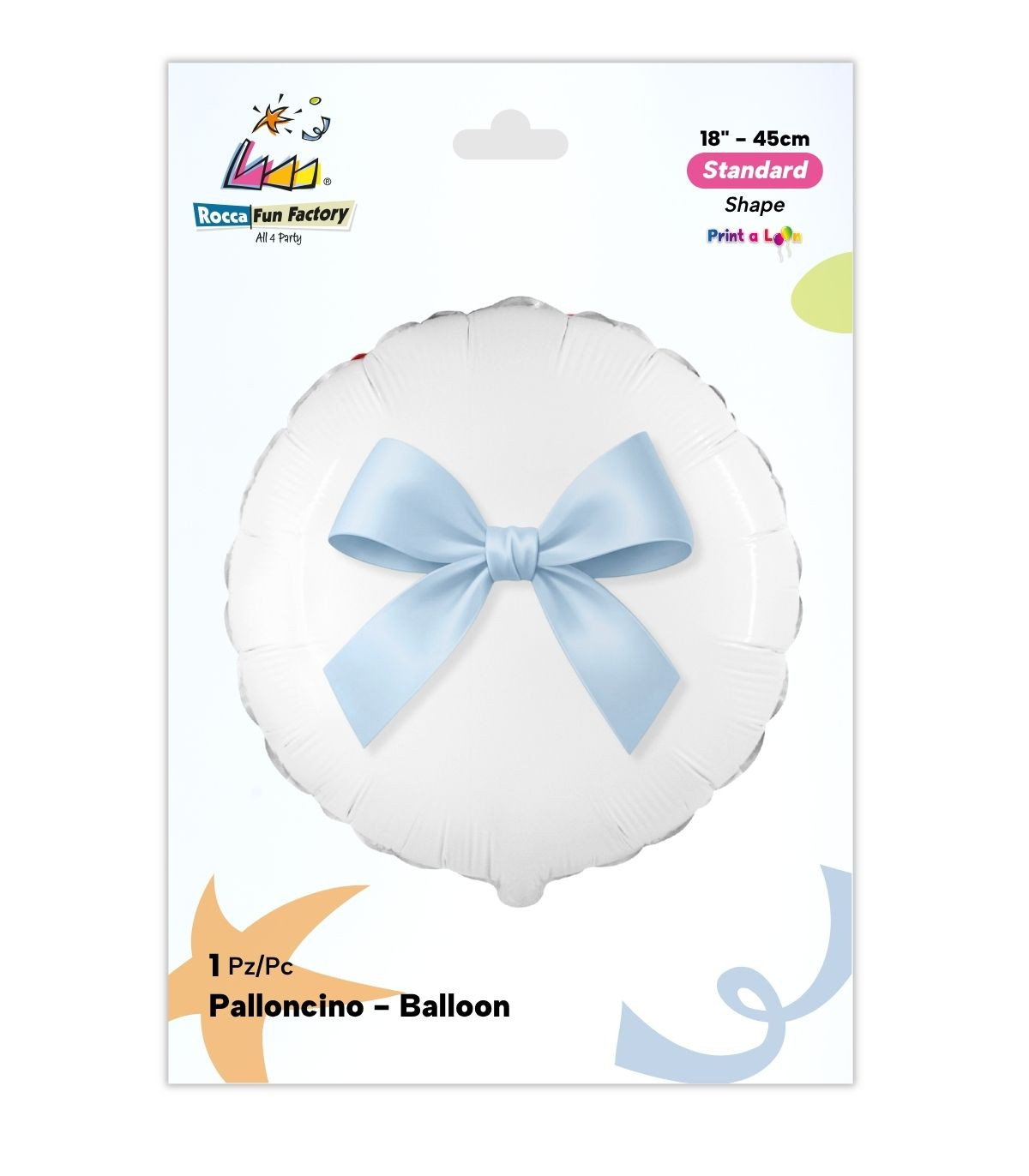 PALLONE FOIL 18" TONDO BIANCO CON FIOCCO CELESTE PAL2149-18 - Vista 2