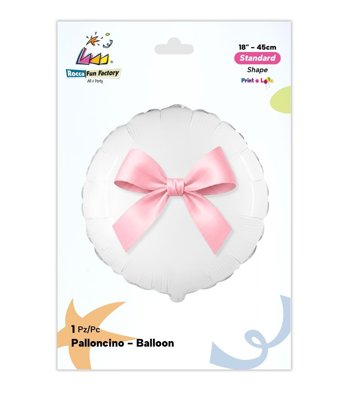 PALLONE FOIL 18" TONDO BIANCO CON FIOCCO ROSA PAL2152-18 - Vista 2