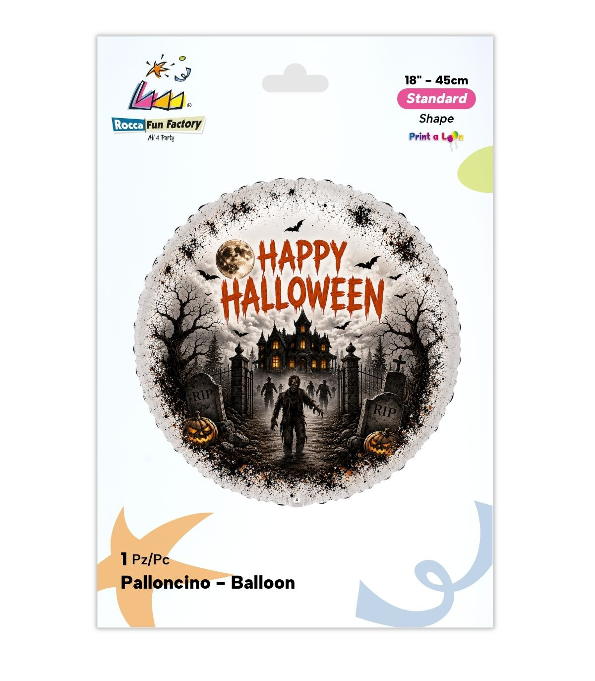 PALLONE FOIL 18" HALLOWEEN CIMITERO DEGLI ZOMBIE PAL2291-18 - Vista 2