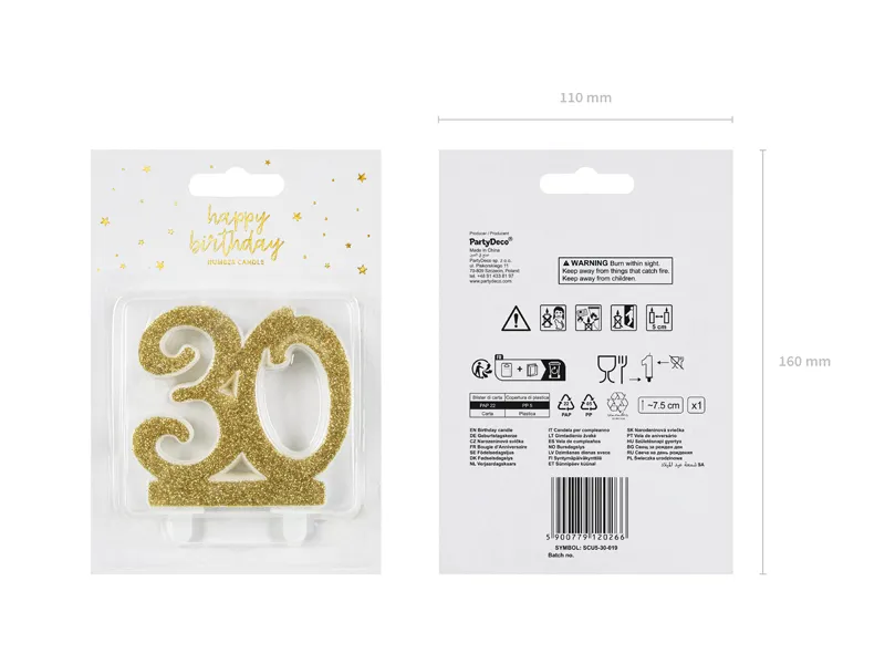 CANDELINA 30 ANNI ORO GLITTER 7.5CM SCU5-30-019 - Vista 2