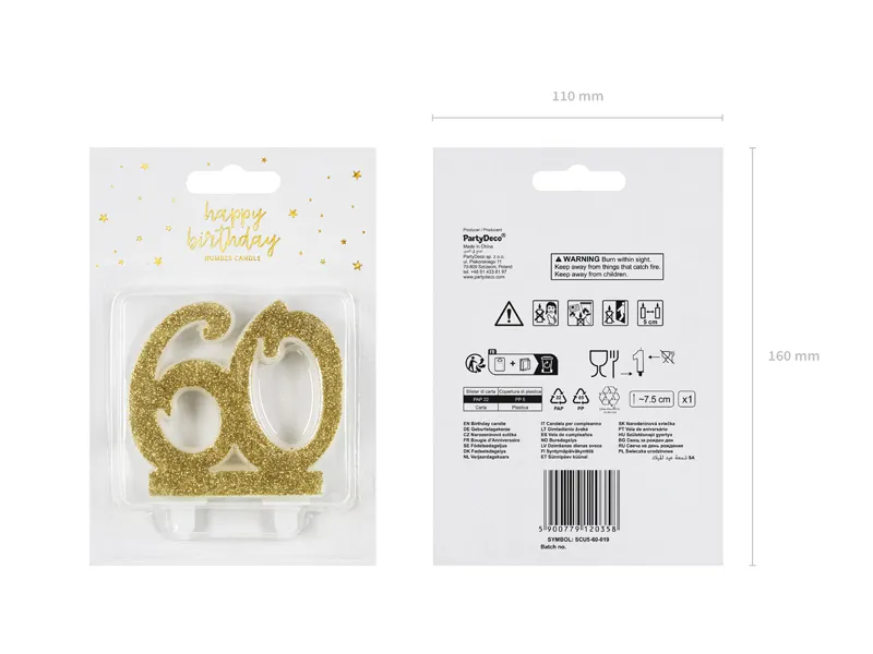 CANDELINA 60 ANNI ORO GLITTER 7.5CM SCU5-60-019 - Vista 2