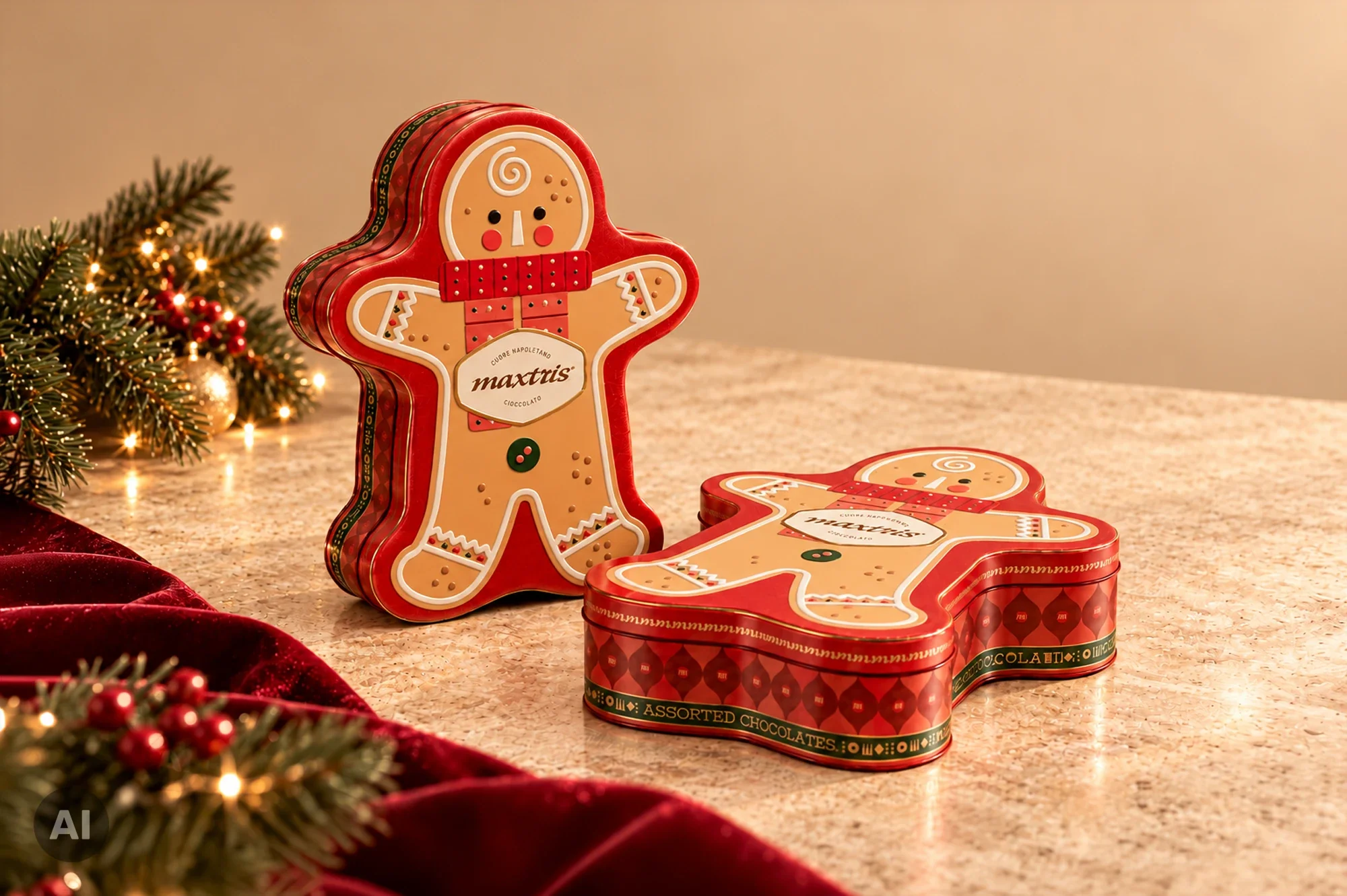 LATTA CON CIOCCOLATINI MAXTRIS OMINO PAN DI ZENZERO CHRISTMAS BOULE 96GR NATOM96 - Vista 2