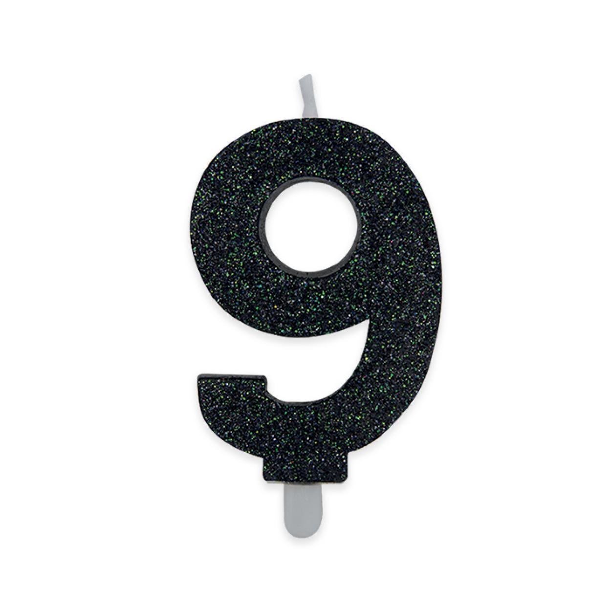 CANDELA NUMERALE 9 GLITTER NERO 73889