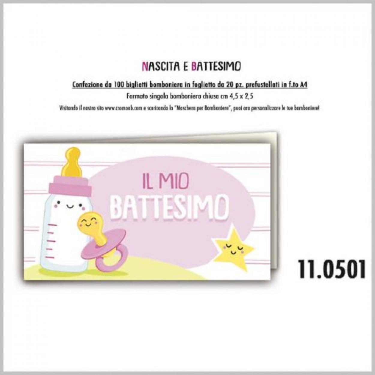 Mentor Interactive – 40 Bigliettini Bomboniera Per Battesimo Bimba, Foglio A4