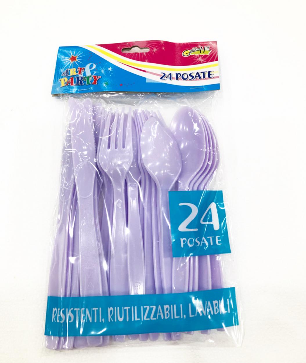 SET 24 POSATE MISTE LILLA 609234