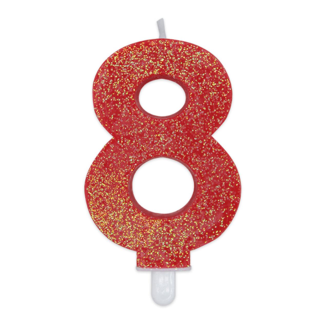 CANDELA NUMERALE 8 GLITTER ROSSA 73758